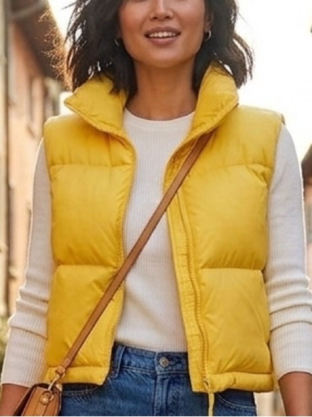 Easel Yellow Cropped Puffer Vest Size Medium